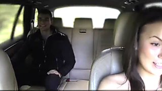 Female fake taxi driver finishing shift with sex