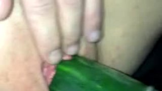 White chick fucking a  cucumber