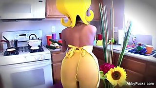 Cartoon style Abigail Mac getting off in the kitchen