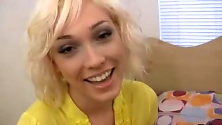 Hot blonde chick gets naked and fucks a machine
