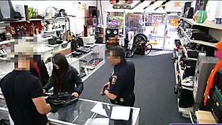 Lesbian couple try to steal and get drilled by pawnkeeper